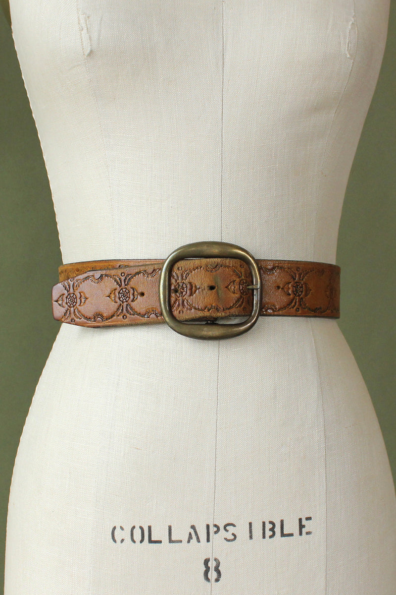 Tooled Soft Leather Belt