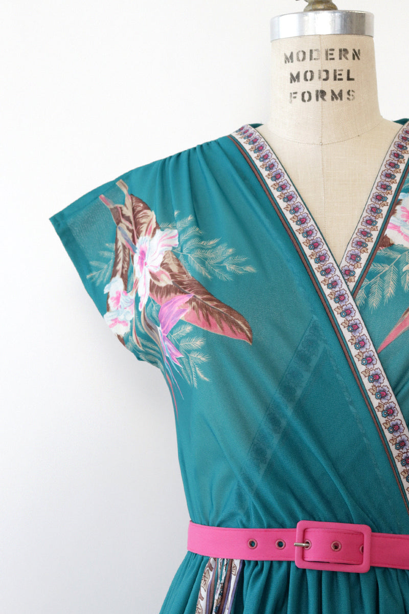 Teal Tropical Floral Dress XS-M