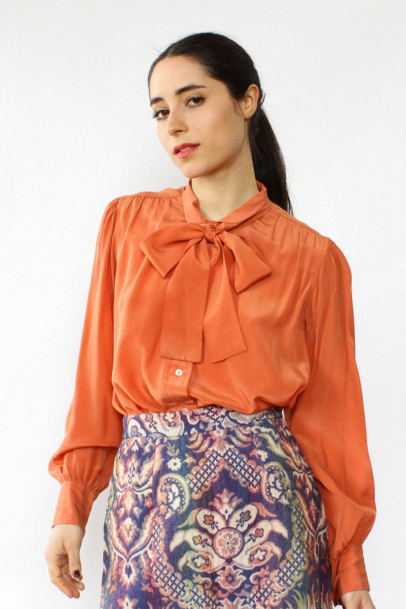 YSL Tangerine Silk Blouse S/M