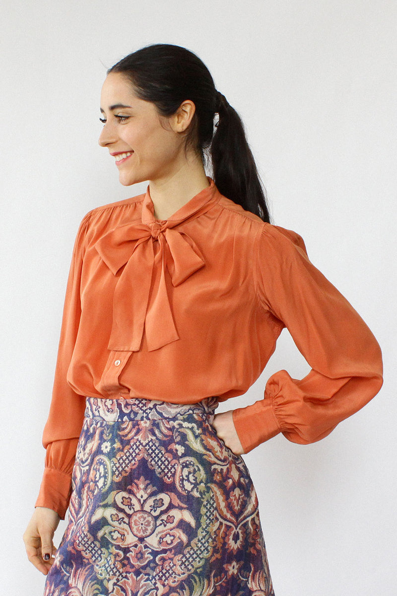 YSL Tangerine Silk Blouse S/M