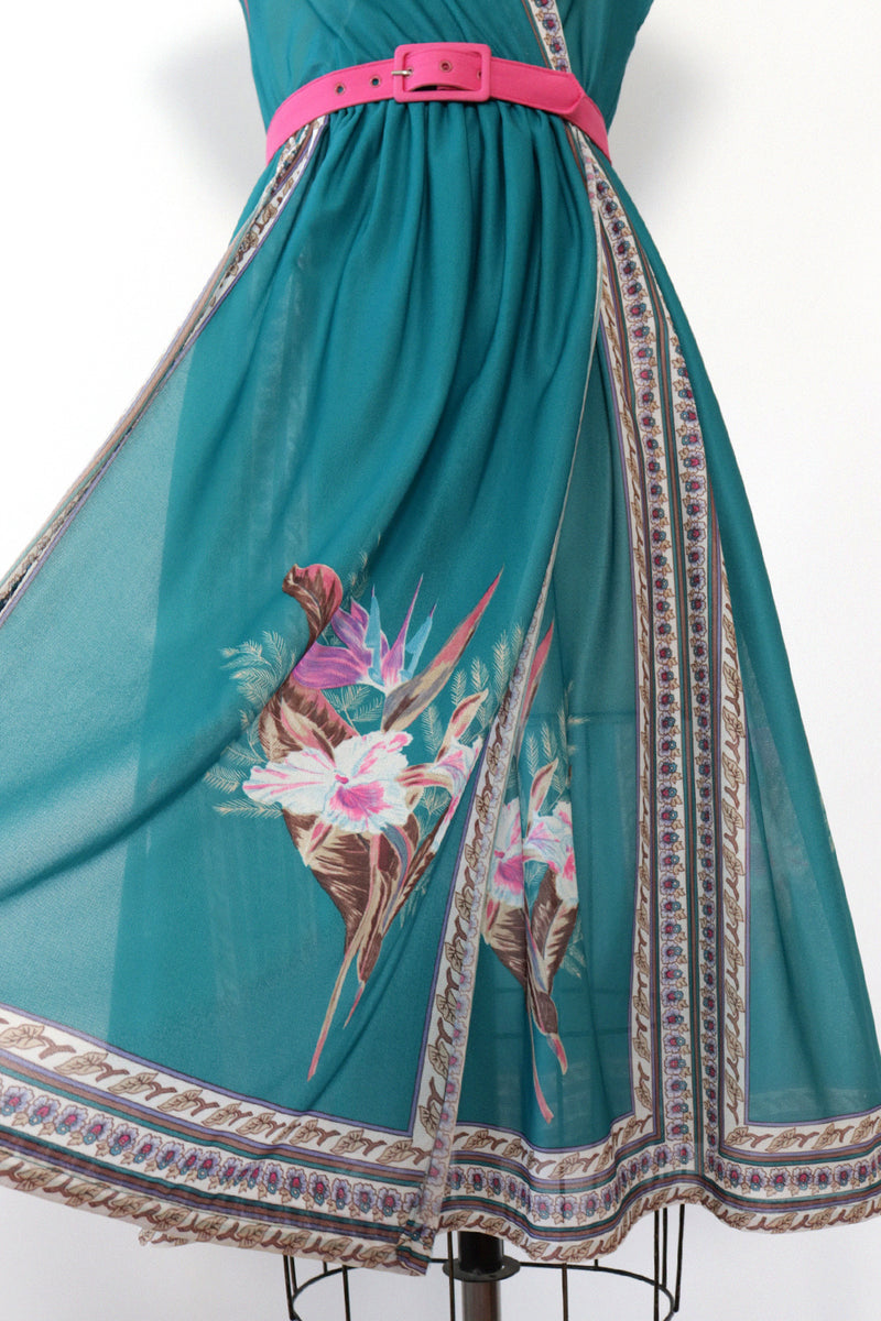 Teal Tropical Floral Dress XS-M