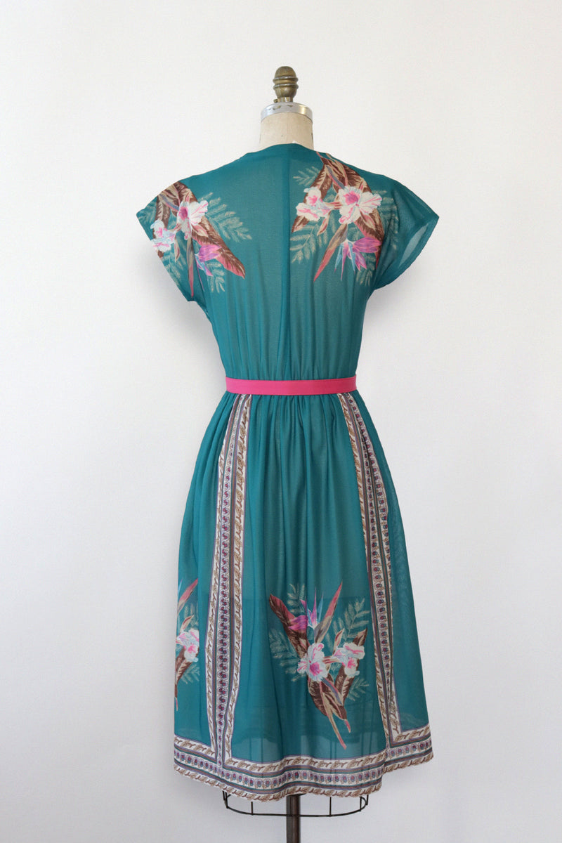 Teal Tropical Floral Dress XS-M