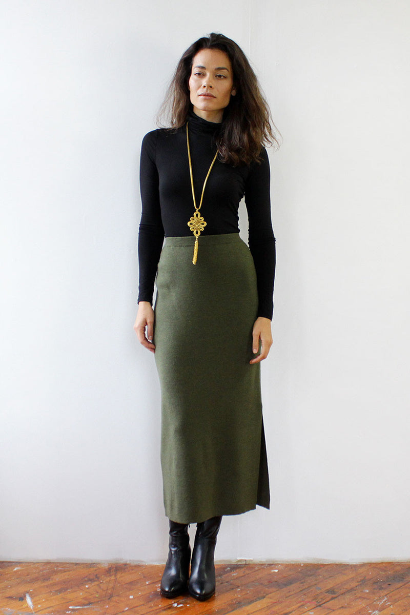 Olive Merino Sweater Skirt S/M