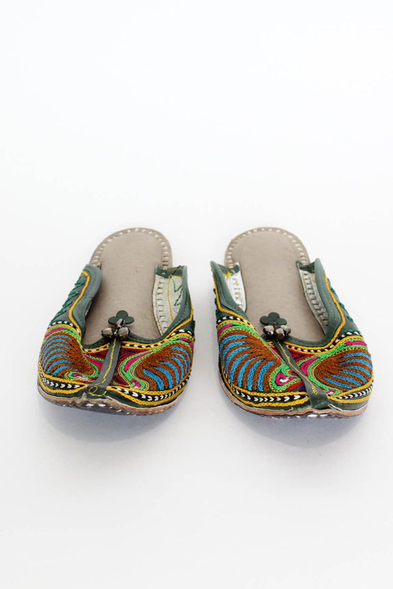 Green Leather Khussa Slippers 8.5