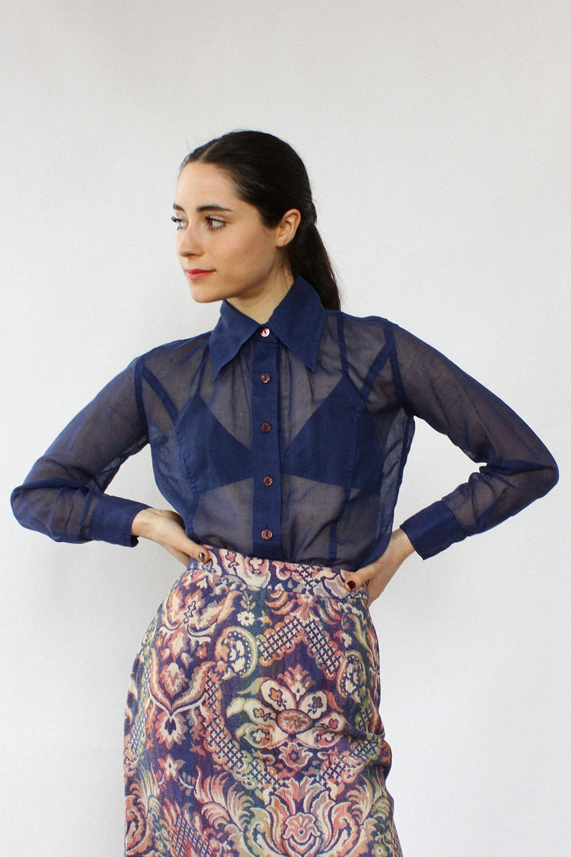 Sheer Navy Buttondown S