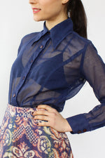 Sheer Navy Buttondown S