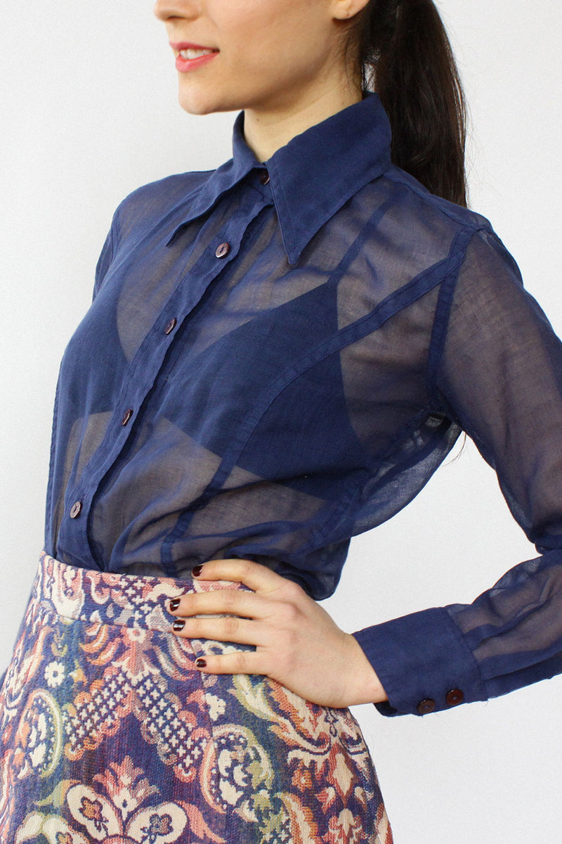 Sheer Navy Buttondown S