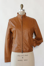 Caramel Leather Minimal Jacket M