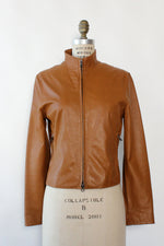 Caramel Leather Minimal Jacket M