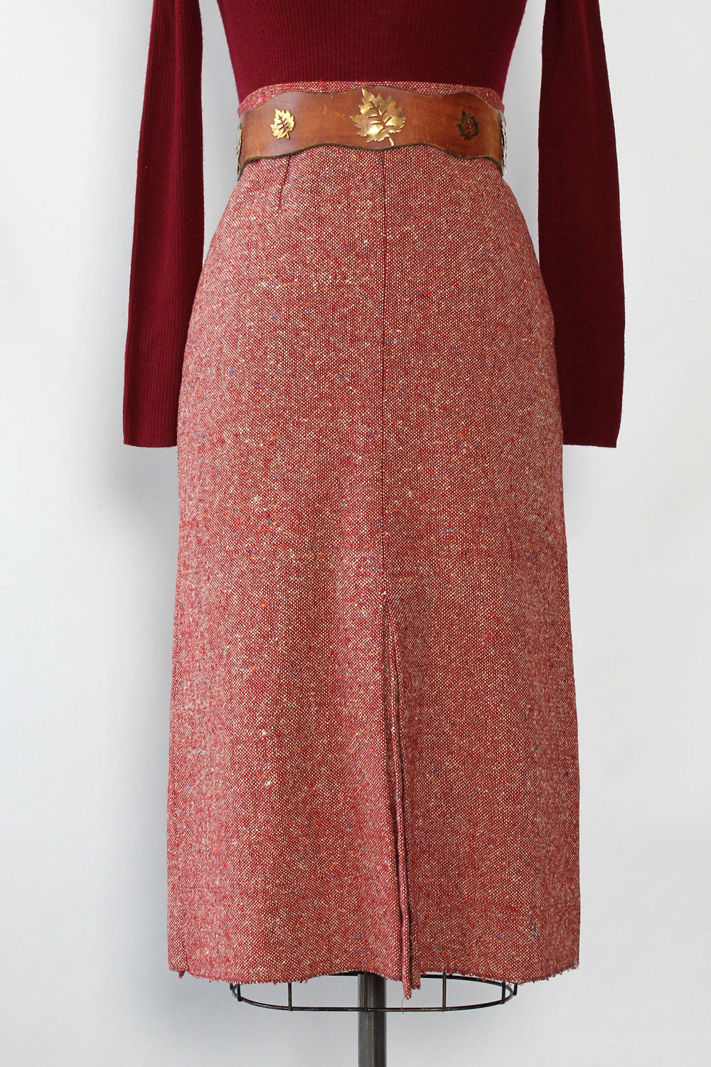 Cranberry Tweed Slit Skirt XS/S