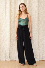 Satin Sash Wide Leg Slacks M