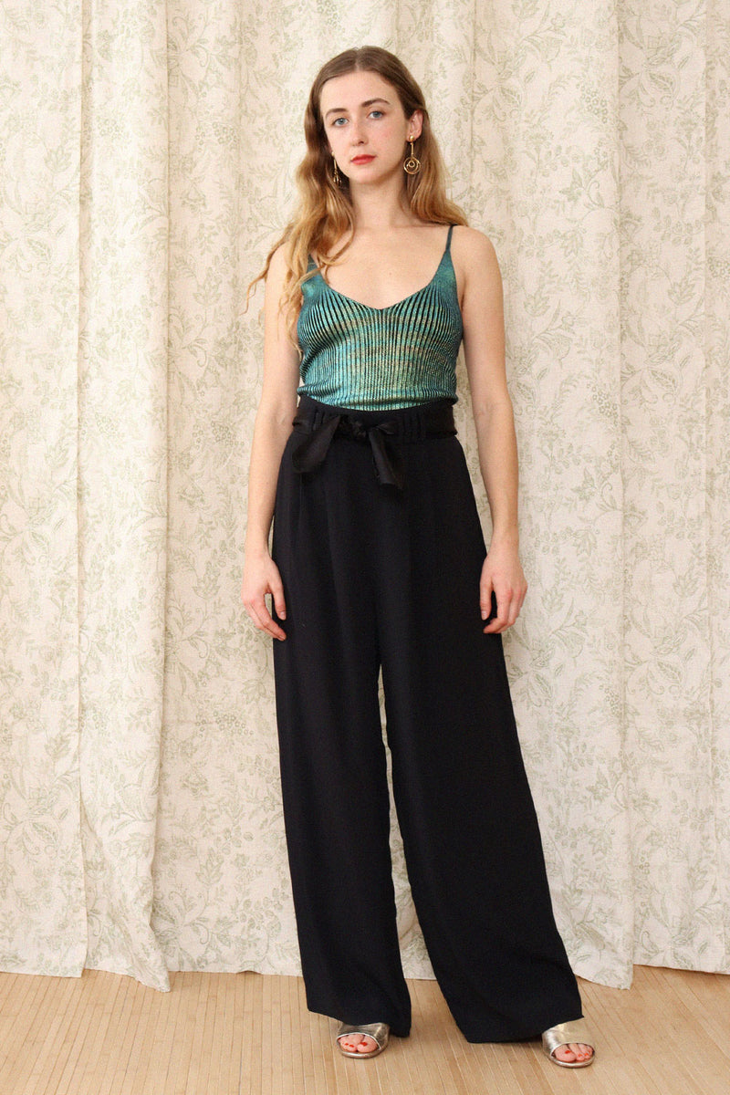 Satin Sash Wide Leg Slacks M