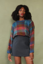 Fuzzy Plaid Slouchy Sweater L