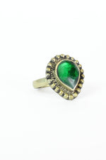Iridescent Green Teardrop Ring