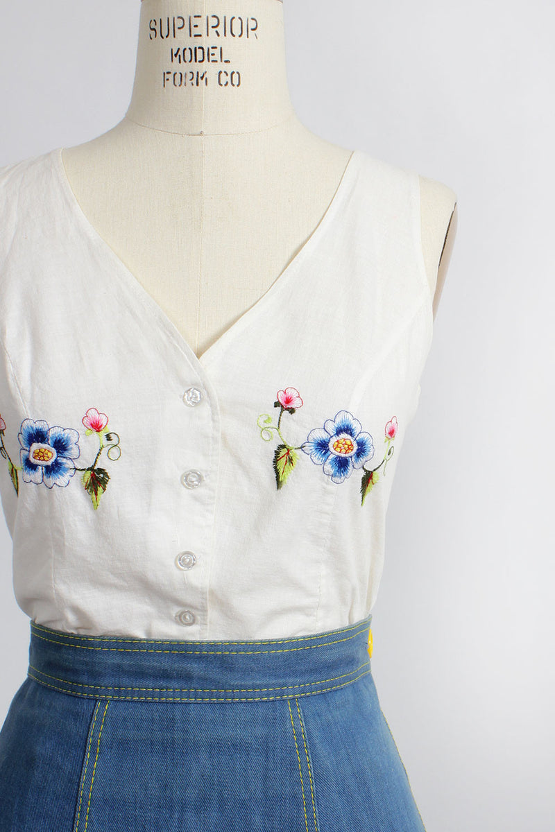 Embroidered Crop Cotton Top S