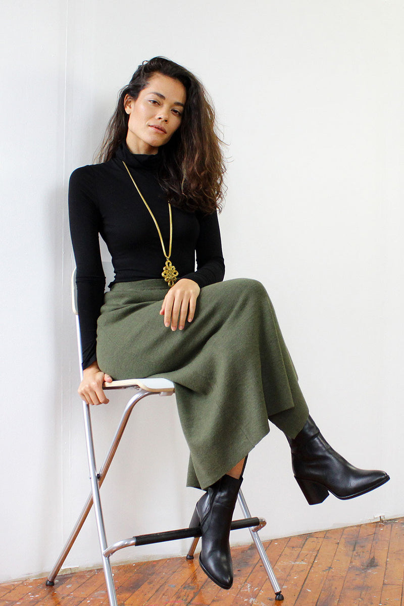 Olive Merino Sweater Skirt S/M