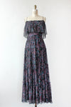 Magnin Pleated Watercolor Maxi Dress S/M