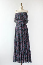 Magnin Pleated Watercolor Maxi Dress S/M