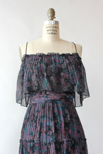 Magnin Pleated Watercolor Maxi Dress S/M
