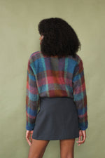 Fuzzy Plaid Slouchy Sweater L