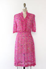 Hot Pink Typography Print Sheer Dress M