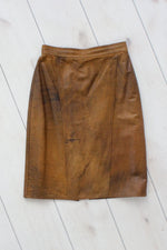 Distressed Brown Leather Skirt M