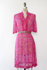 Hot Pink Typography Print Sheer Dress M