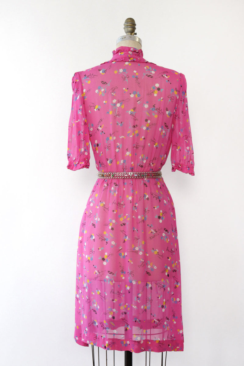 Hot Pink Typography Print Sheer Dress M