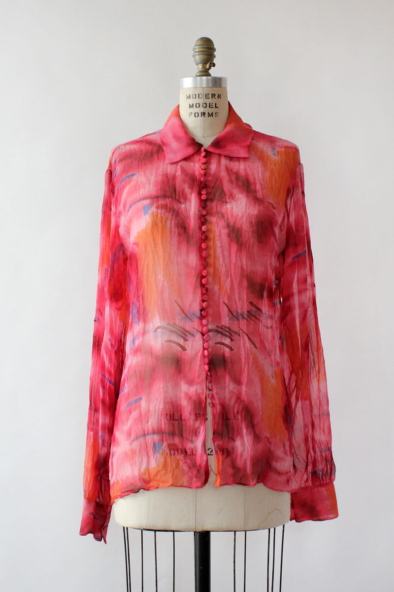 Christian Dior Sunset Sheer Silk Blouse M/L