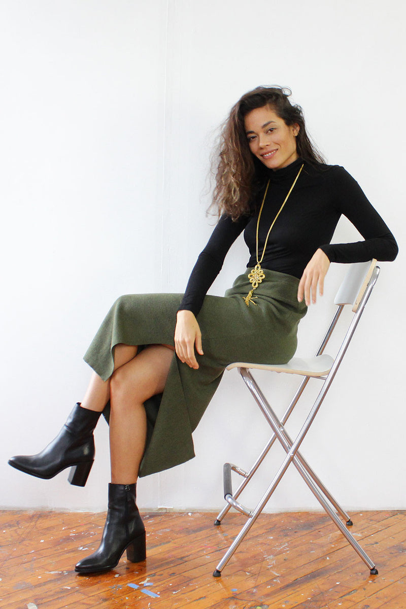 Olive Merino Sweater Skirt S/M