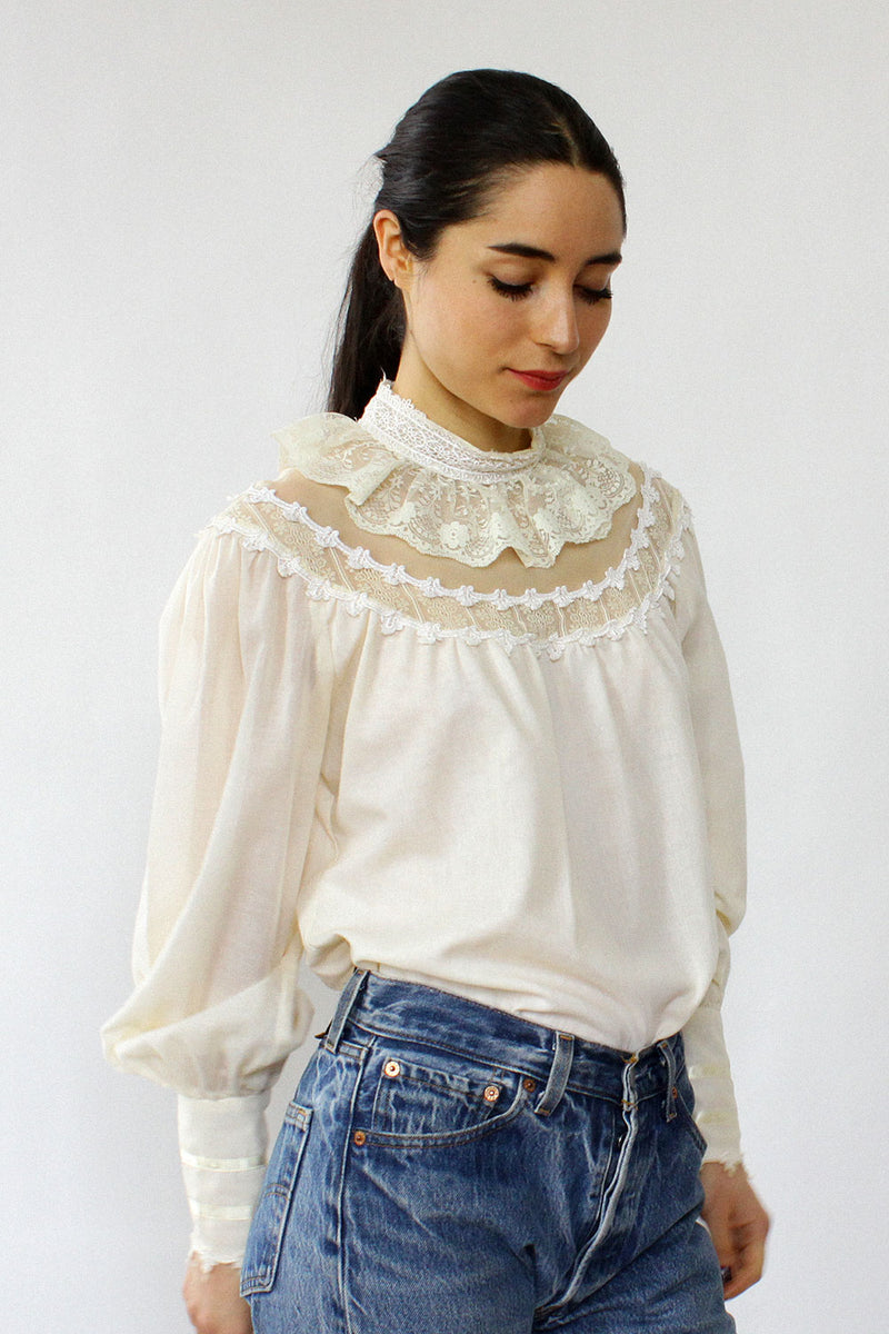 Gunne Sax Lace Yoke Peasant Top M