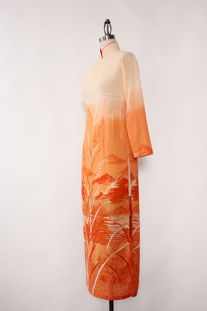 Vietnamese Landscape Chiffon Dress XS