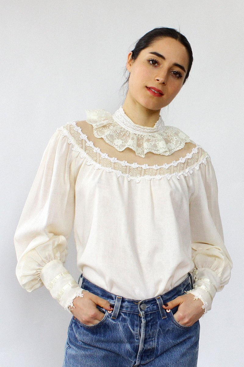 Gunne Sax Lace Yoke Peasant Top M