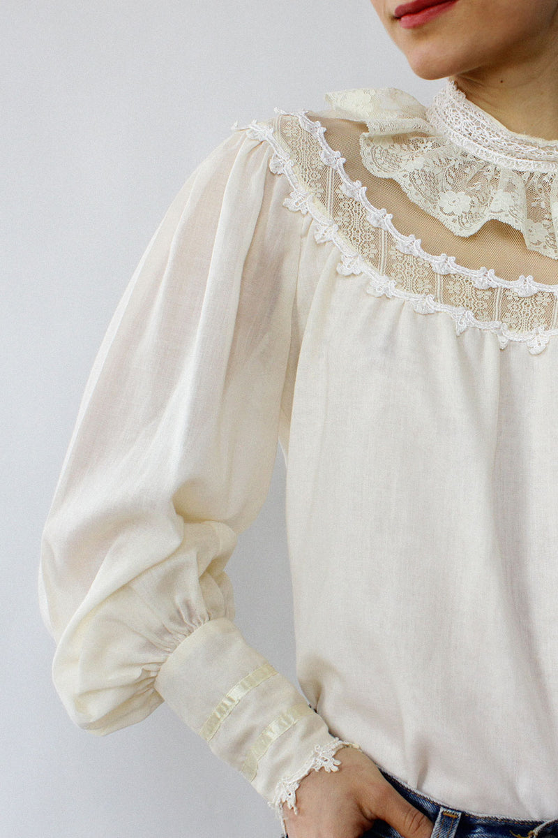 Gunne Sax Lace Yoke Peasant Top M