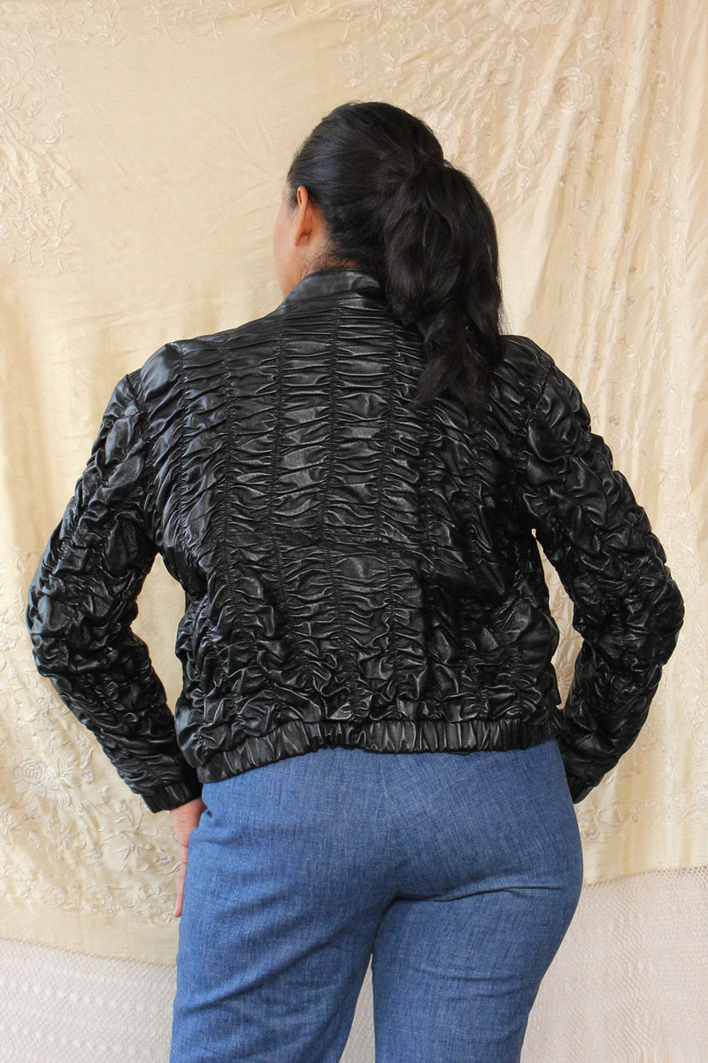 Ruched Leather Bomber M/L