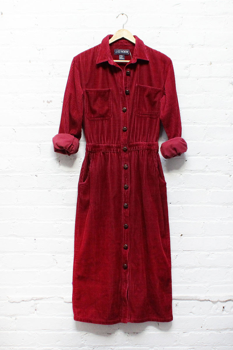 Maroon Corduroy Shirtdress M