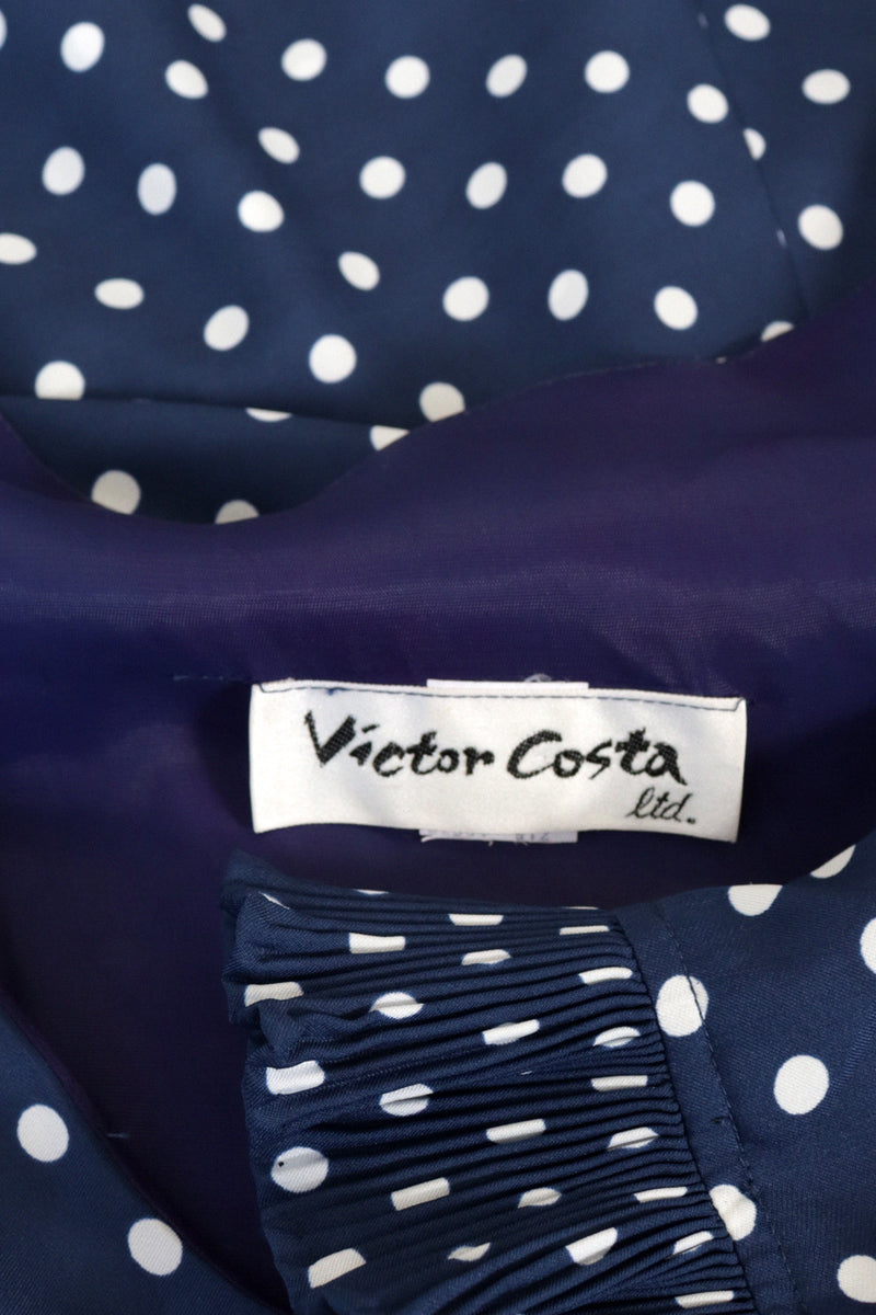 Victor Costa Navy Polka Dot Dress M