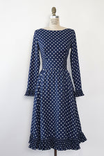 Victor Costa Navy Polka Dot Dress M