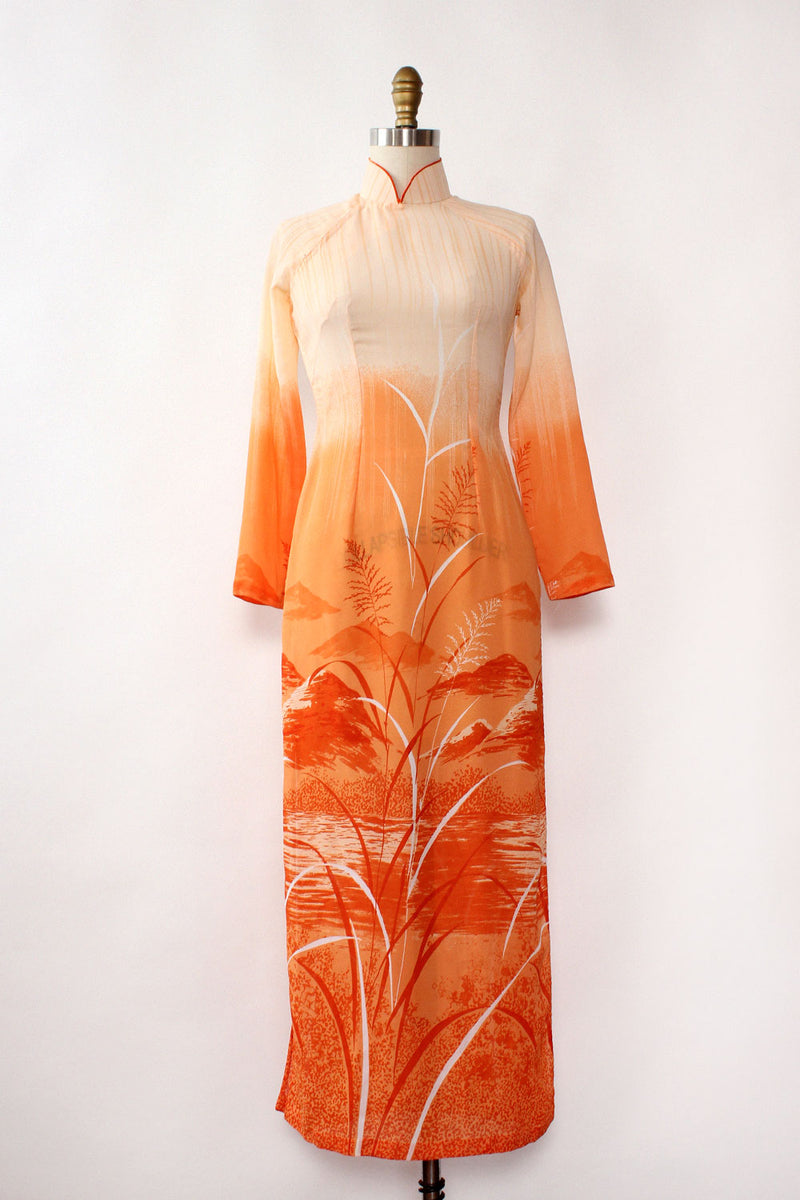 Vietnamese Landscape Chiffon Dress XS