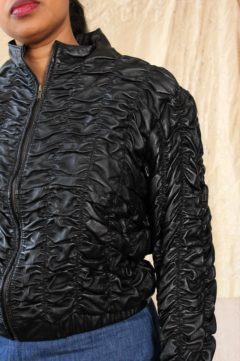 Ruched Leather Bomber M/L