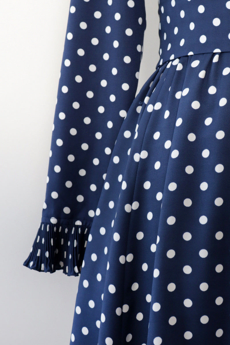 Victor Costa Navy Polka Dot Dress M