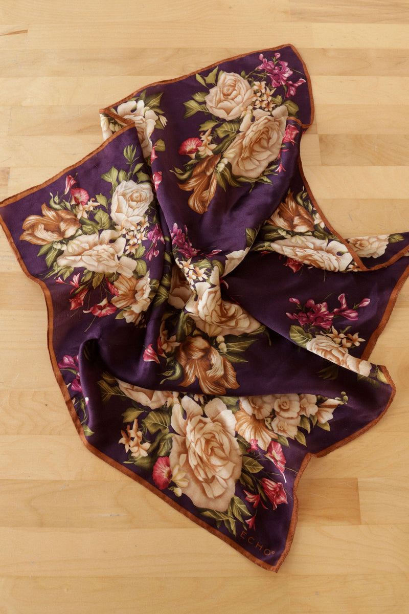 Plum Silk Floral Scarf