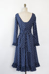 Victor Costa Navy Polka Dot Dress M