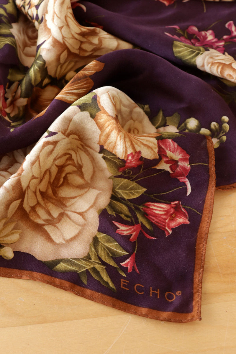 Plum Silk Floral Scarf