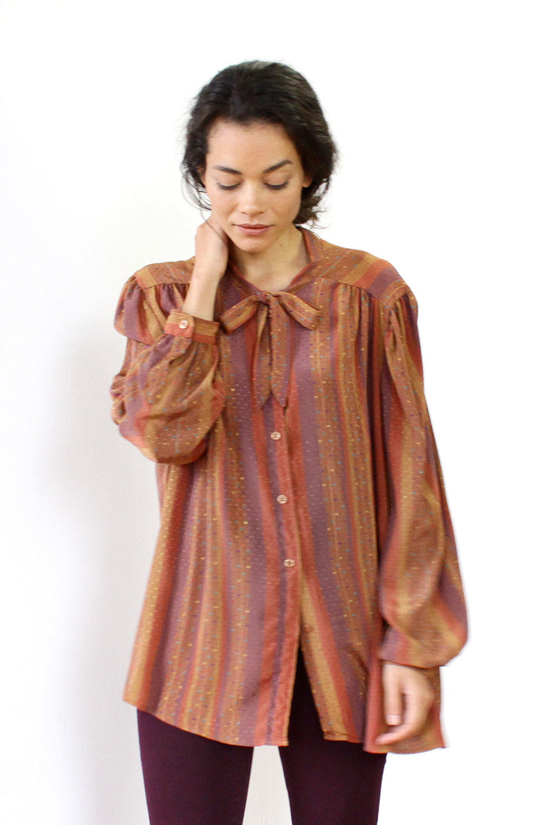 Rust & Saffron Striped Silk Blouse M/L