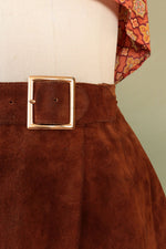 Latigo Brown Suede Buckle Mini Skirt XS