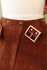 Latigo Brown Suede Buckle Mini Skirt XS