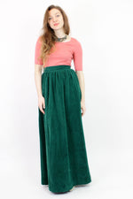 SALE / Ivy Green Silk Velvet Maxi Skirt S