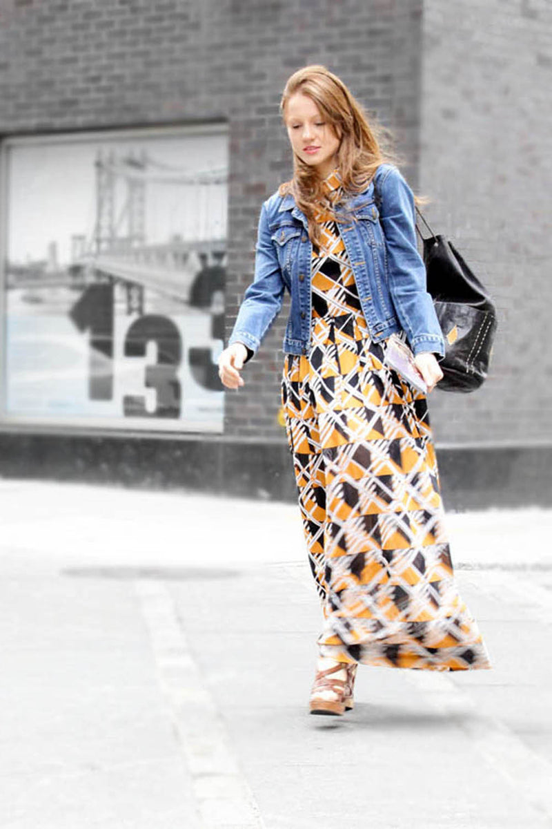 70s plaid maxi dress M | Anne Fogarty
