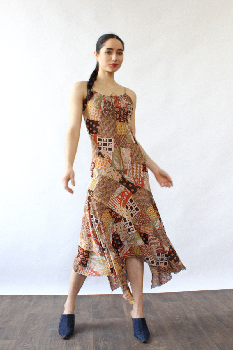 Patchwork Print Halter Dress XS-M